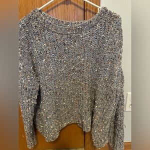 She & Sky crew neck sweater, one-size (SM-MED) crew neck tweed knit texture